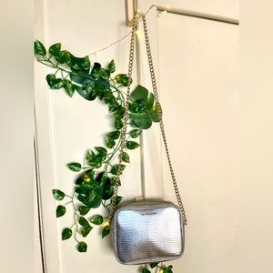 Metallic Silver Crossbody Bag with Gold Chain